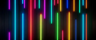Vertical Neon Light Tubes On Dark Wooden Wall