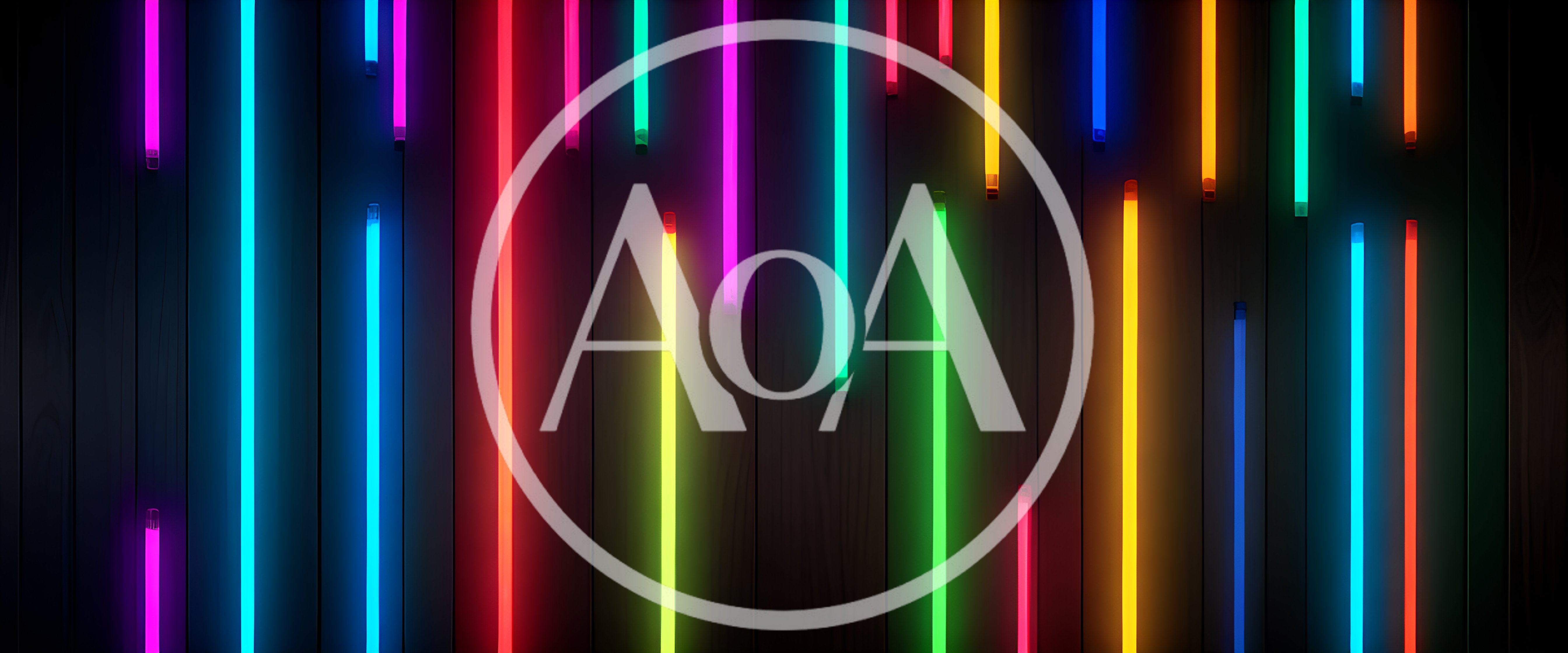 Vertical Neon Light Tubes On Dark Wooden Wall
