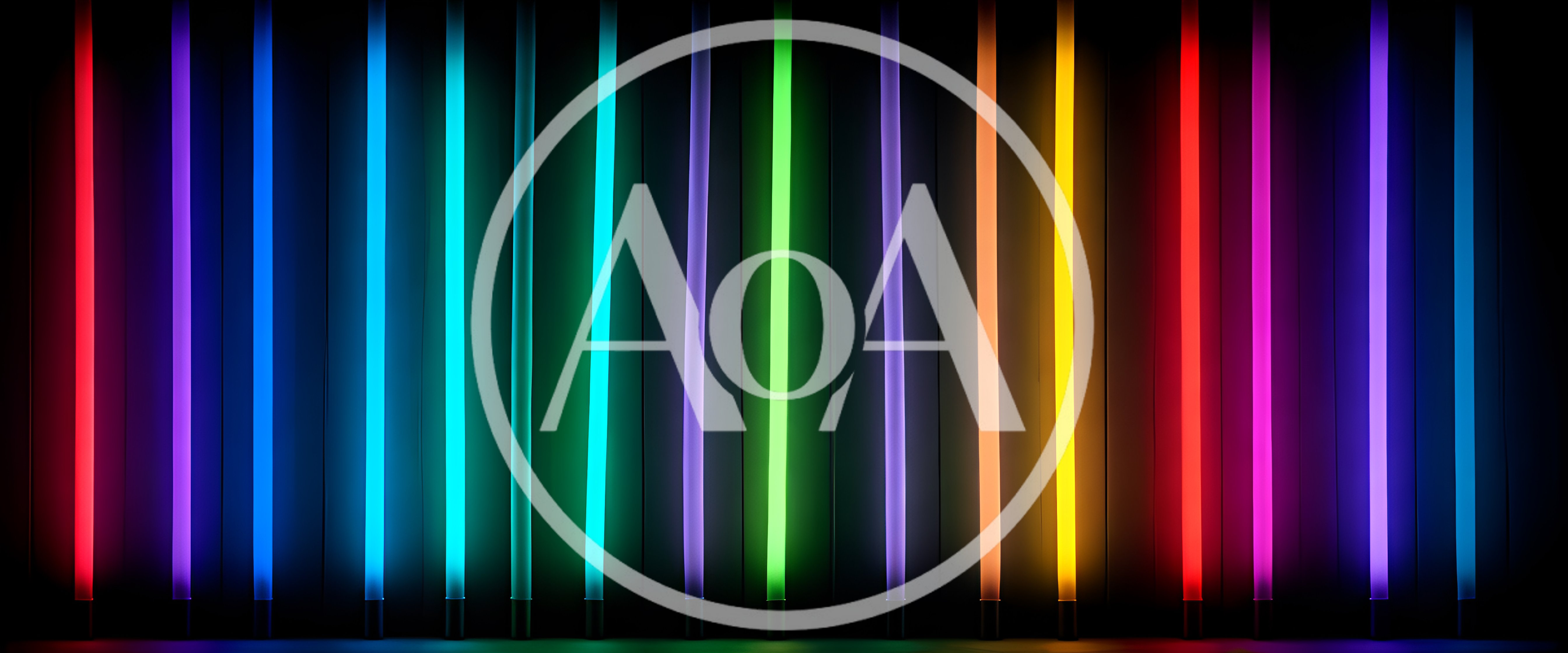Vertical Neon Light Tubes In A Rainbow Gradient