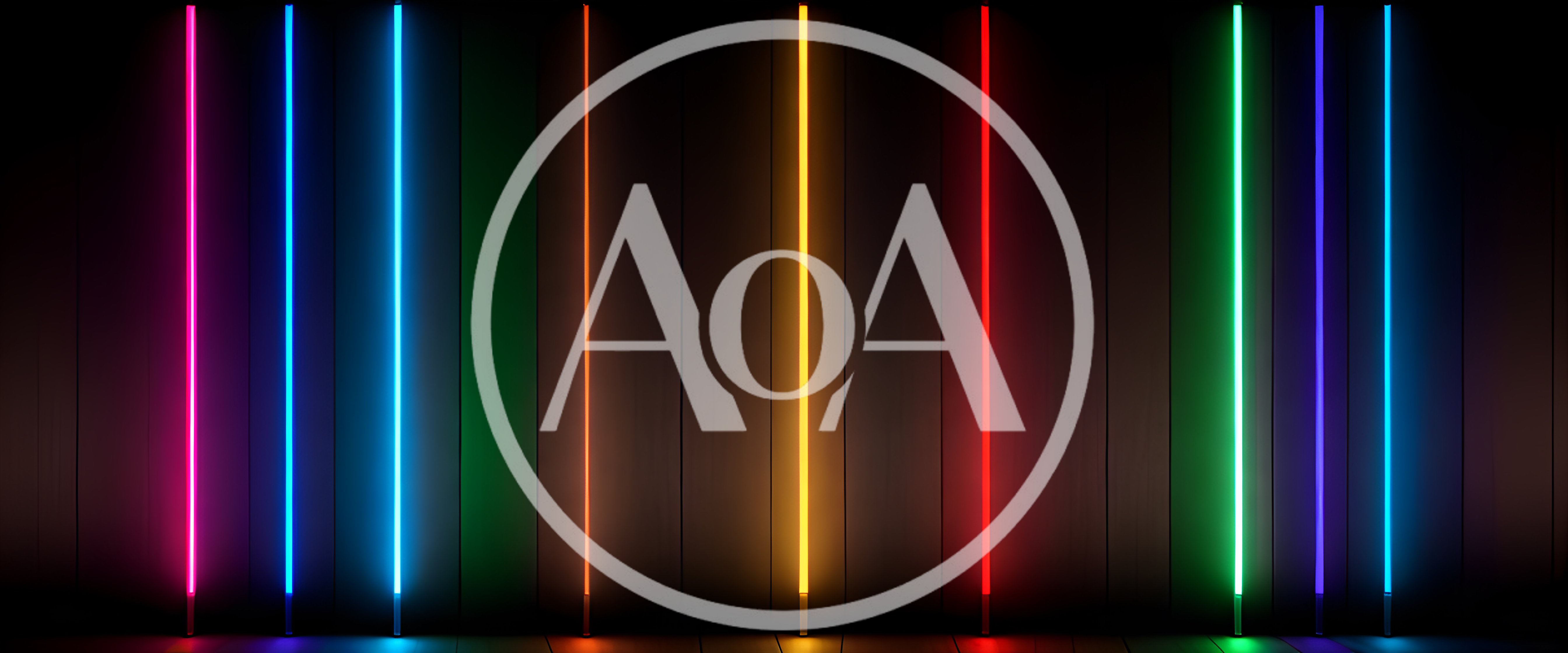 Vertical Neon Light Tubes On Dark Wooden Wall