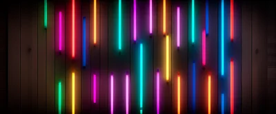 Vertical Neon Light Tubes on Wooden Wall Background