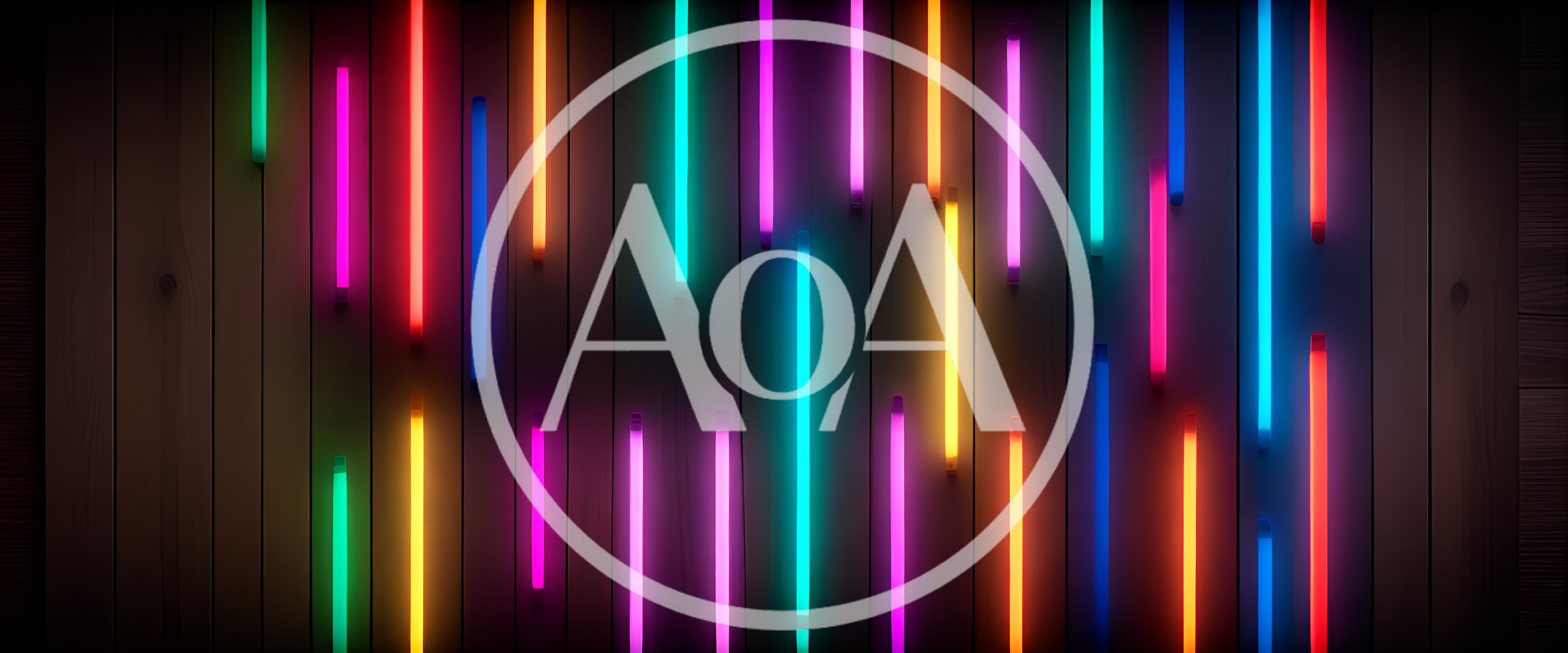 Vertical Neon Light Tubes on Wooden Wall Background