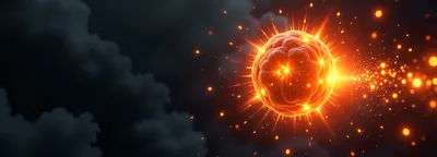 Glowing Biological Cell Radiating Energy In Dark Space