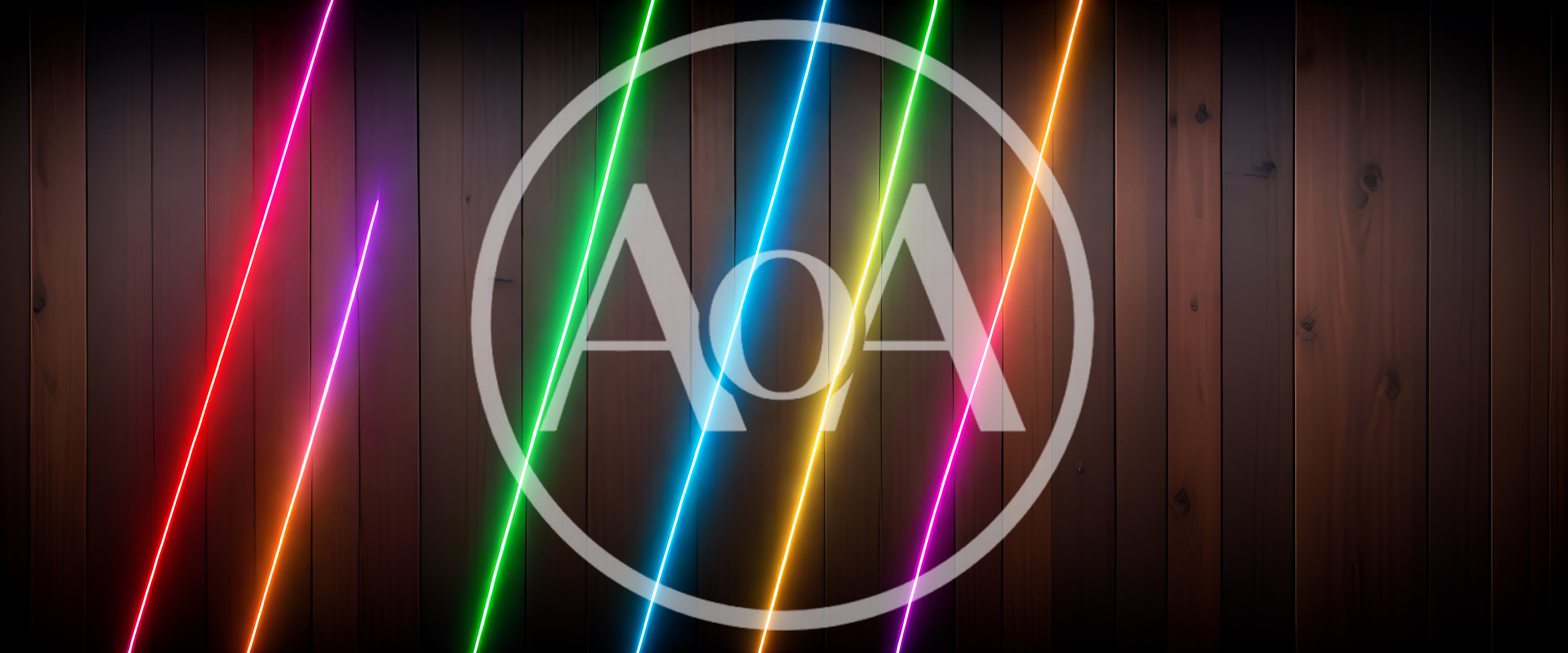 Neon Light Beams On Dark Wooden Wall Background