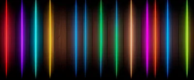 Vertical Neon Light Strips On Dark Wooden Background