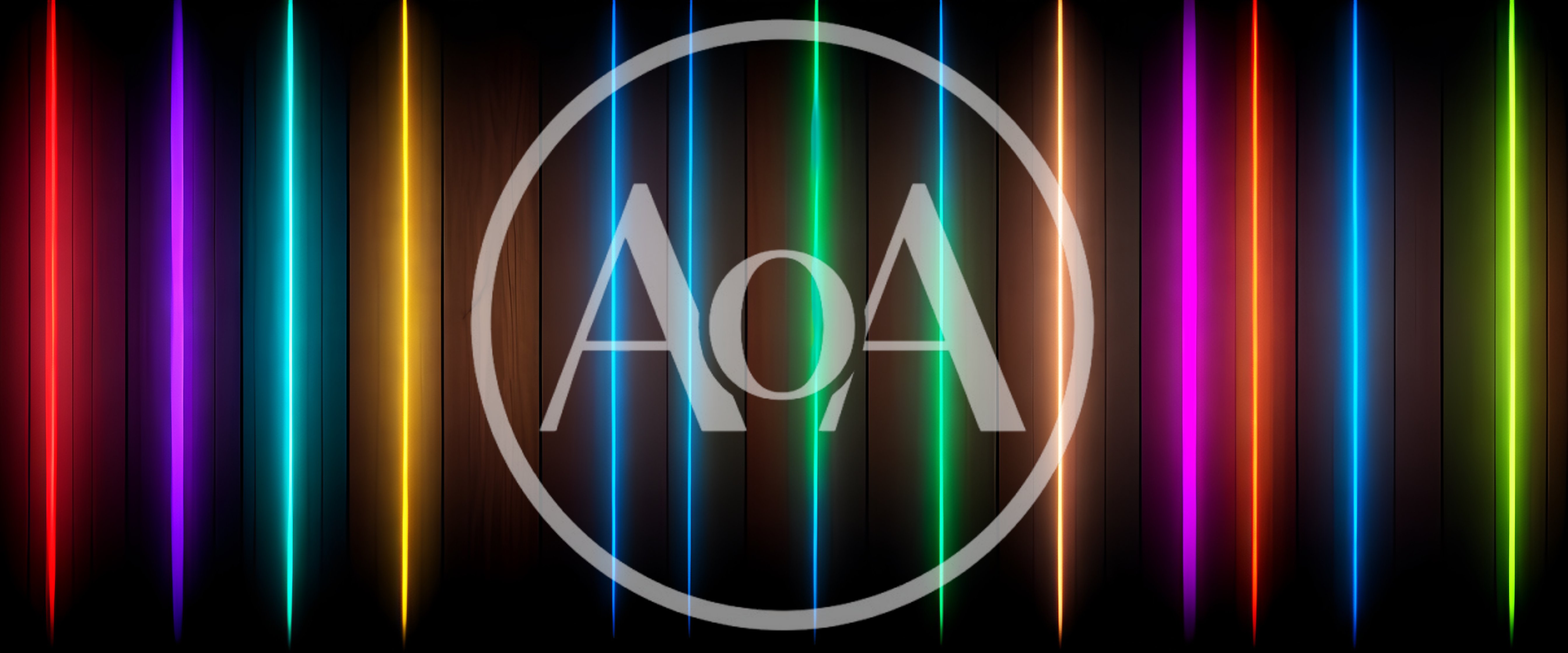 Vertical Neon Light Strips On Dark Wooden Background