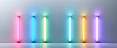 Six Vertical Neon Light Tubes On A Wall
