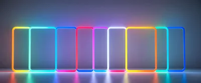 Neon Glowing Rectangular Frames In A Row