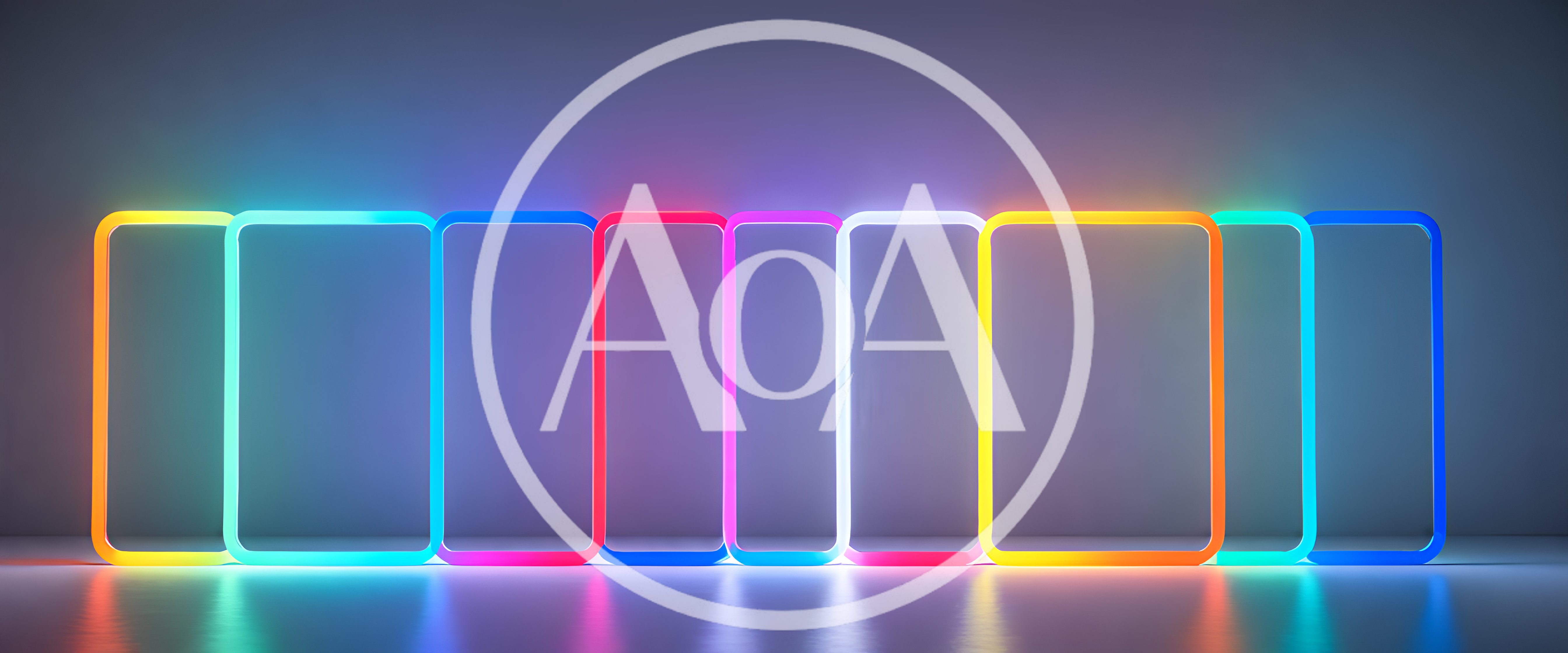 Neon Glowing Rectangular Frames In A Row