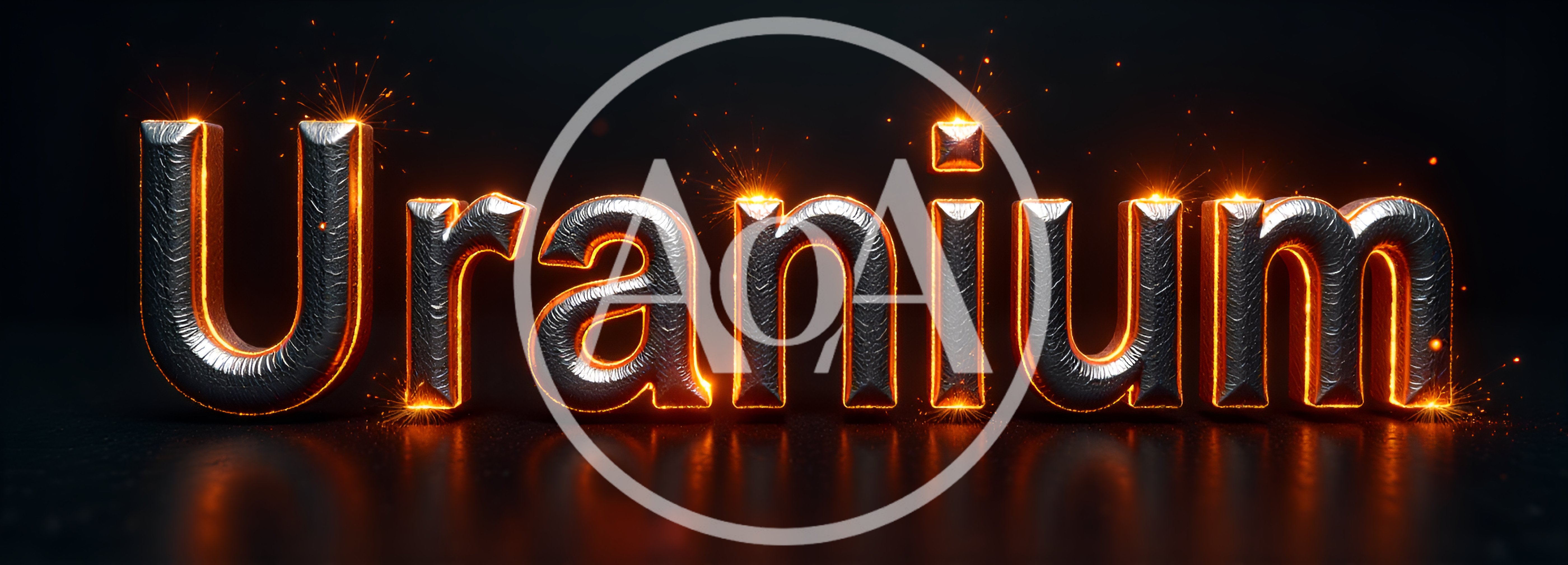 3D Metallic Uranium Text With Glowing Sparks