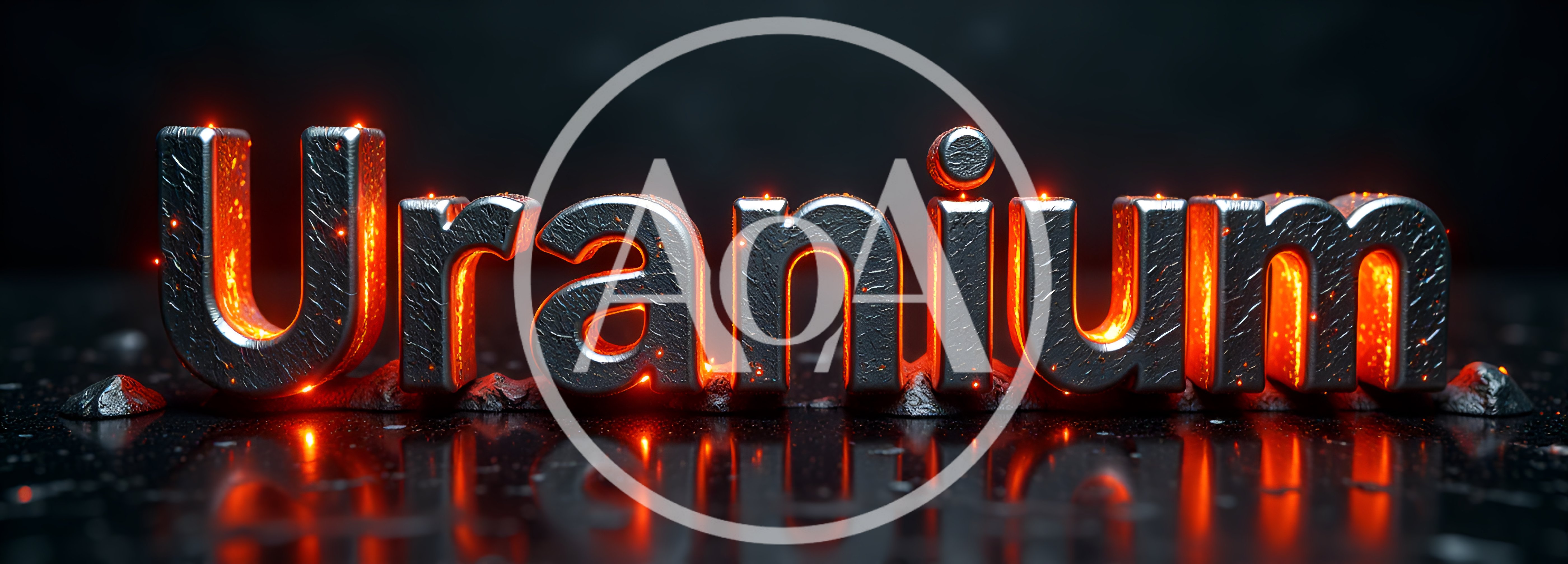 3D Metallic Uranium Text With Glowing Molten Core