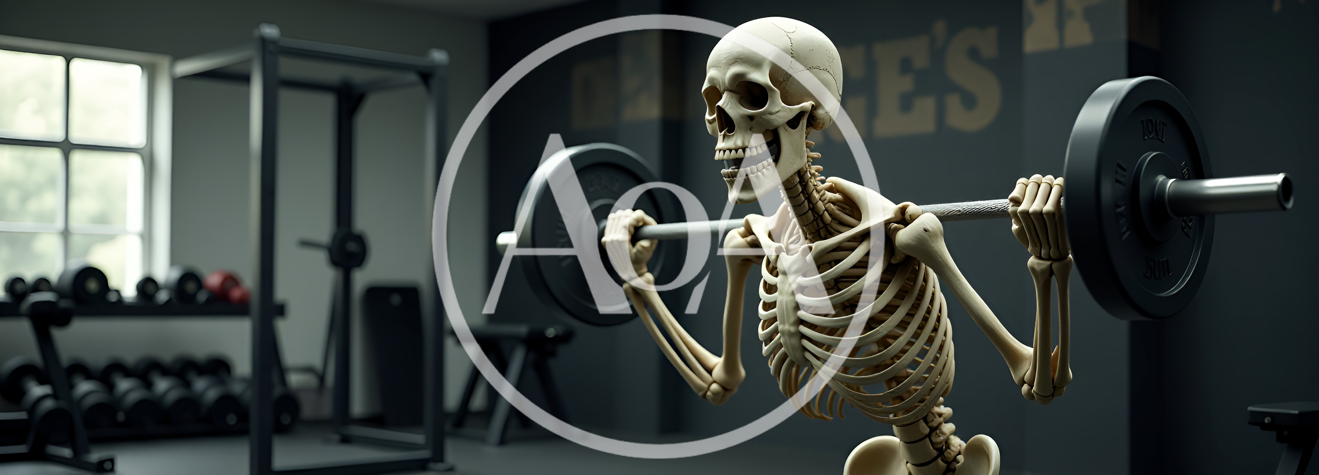 Human Skeleton Performing Barbell Squats In A Gym