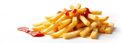Golden French Fries With Ketchup Drizzle