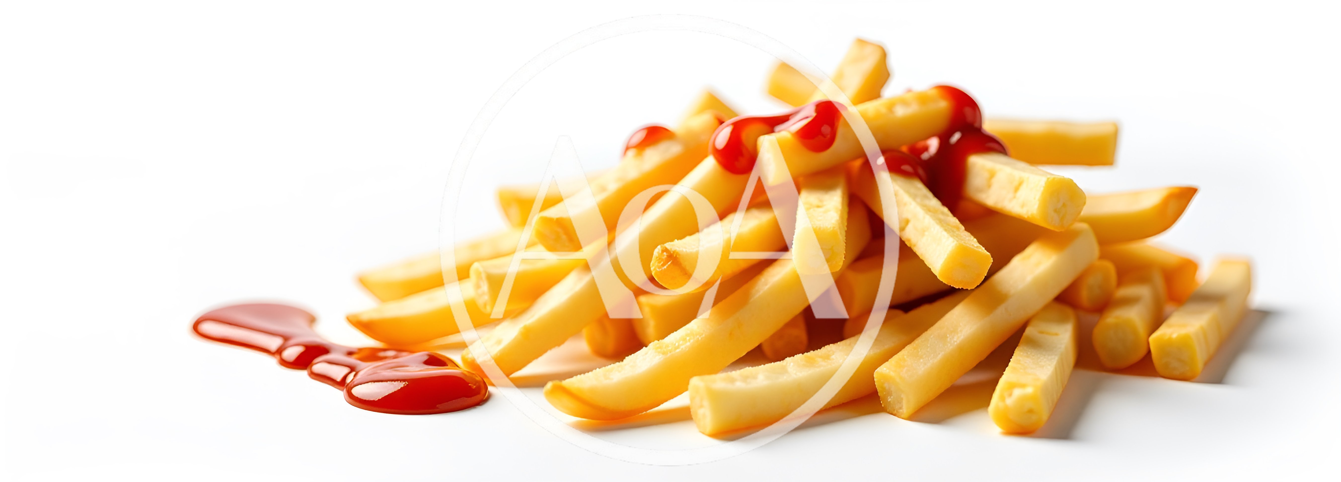 Golden French Fries With Ketchup Drizzle