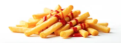 Golden French Fries Drizzled With Red Ketchup