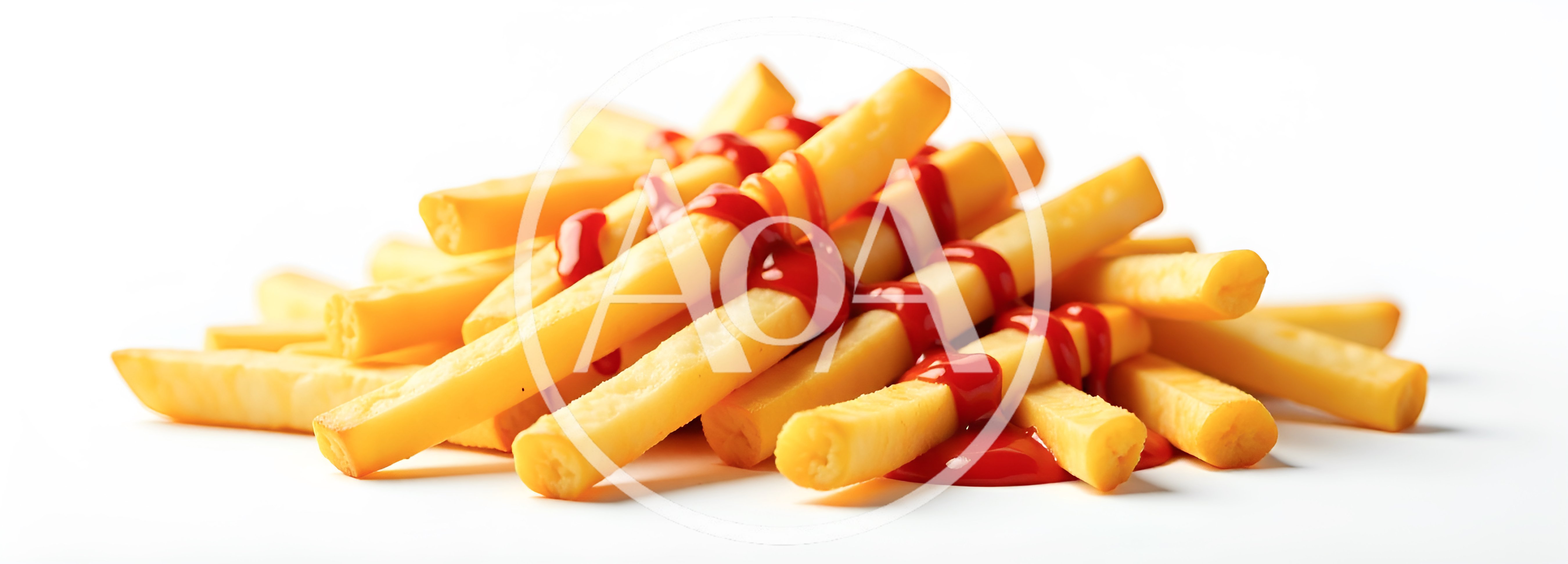 Golden French Fries Drizzled With Red Ketchup