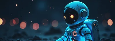 Futuristic Astronaut Robot Standing On Alien Planet Surface