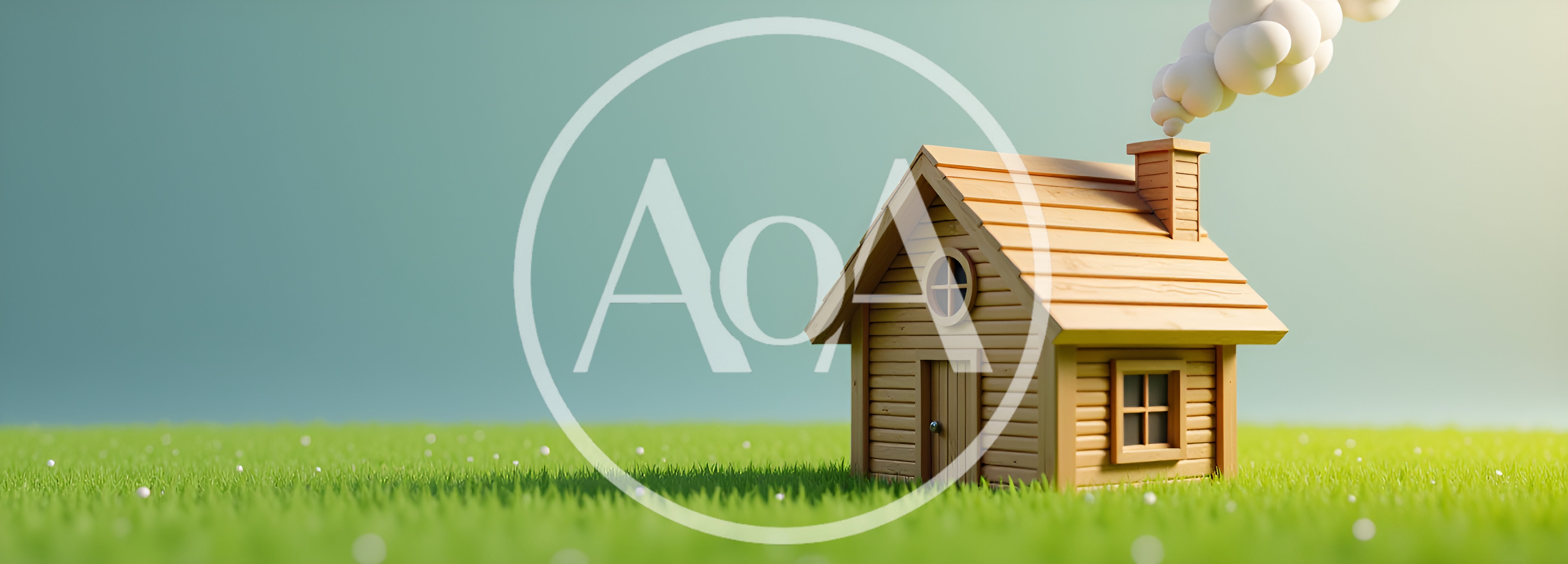 Small Wooden House With Smoke In Green Field