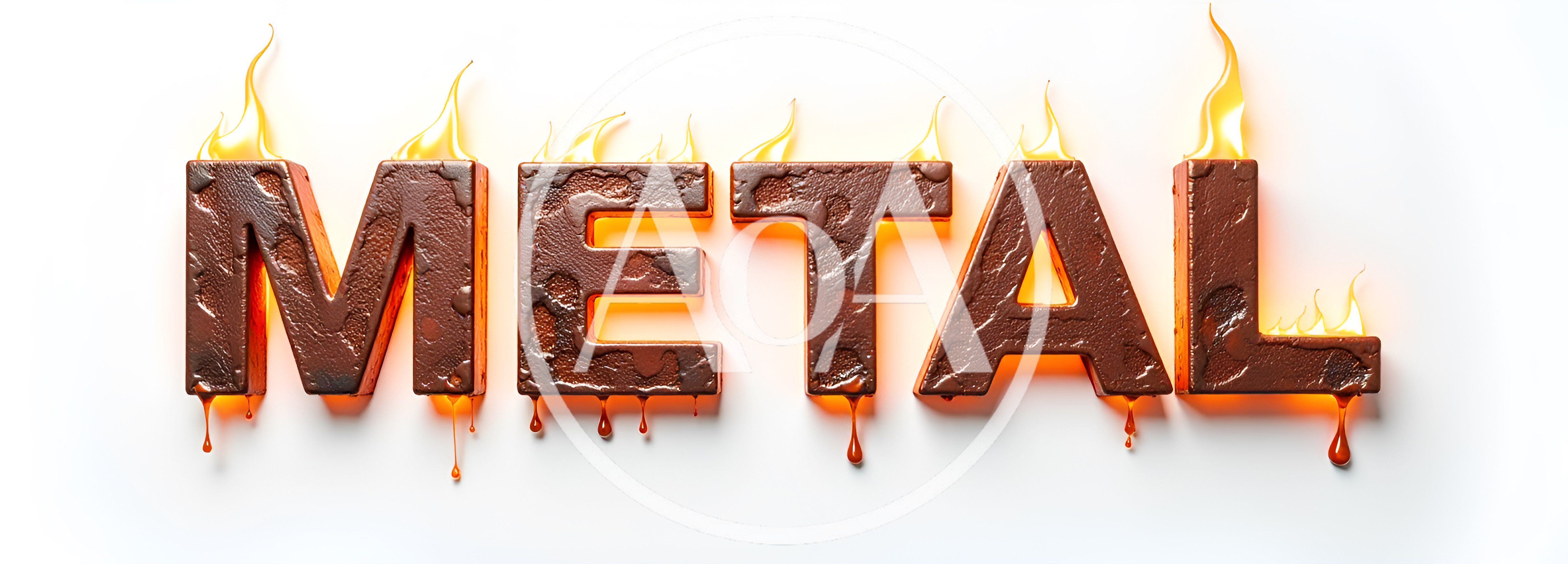 Burning Metal Text Sign On White Background