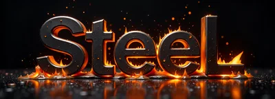 3D Metallic Steel Text Surrounded By Glowing Flames