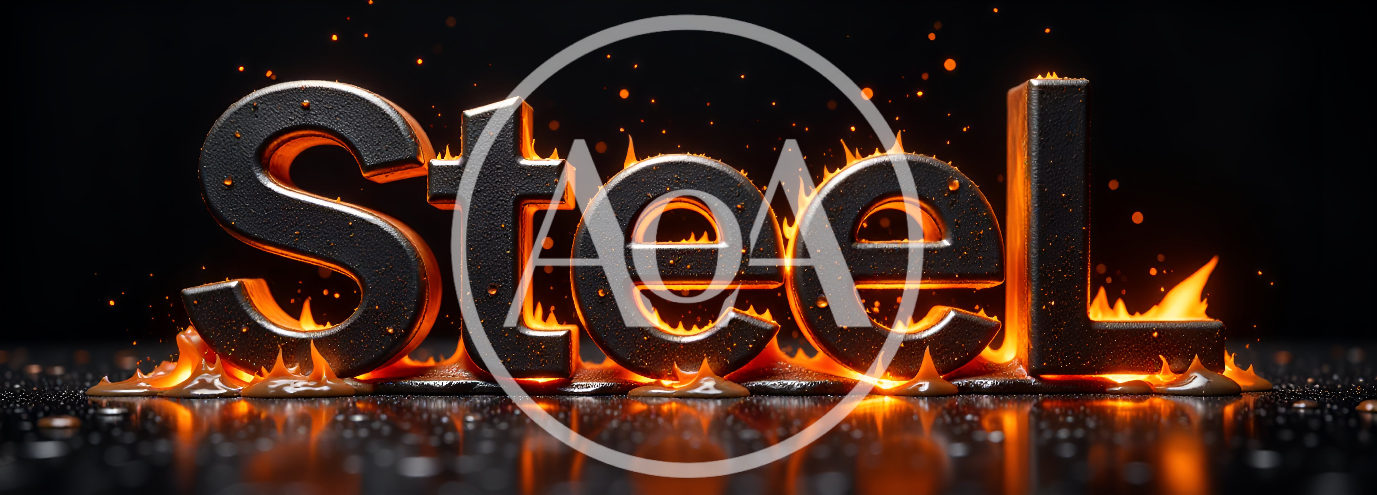 3D Metallic Steel Text Surrounded By Glowing Flames