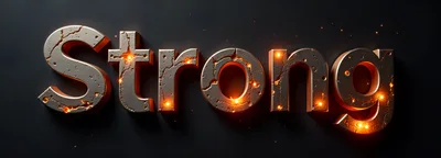 3D Metallic Strong Text With Glowing Internal Cracks