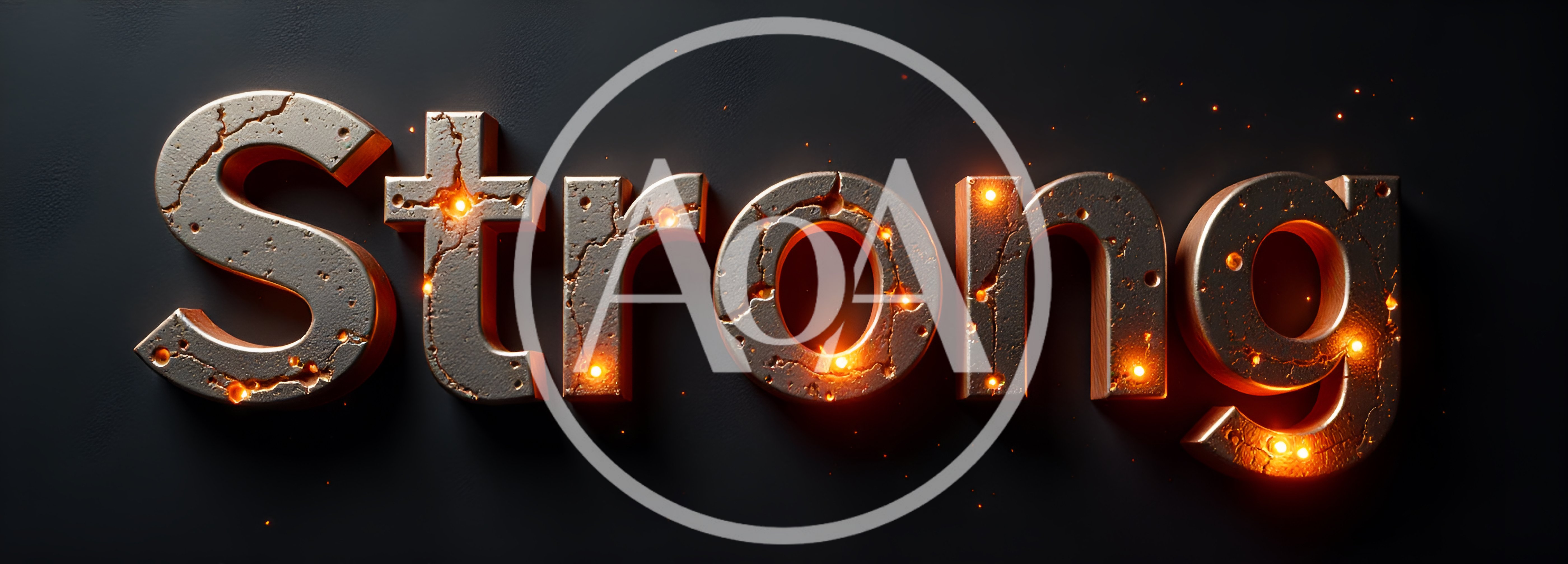 3D Metallic Strong Text With Glowing Internal Cracks