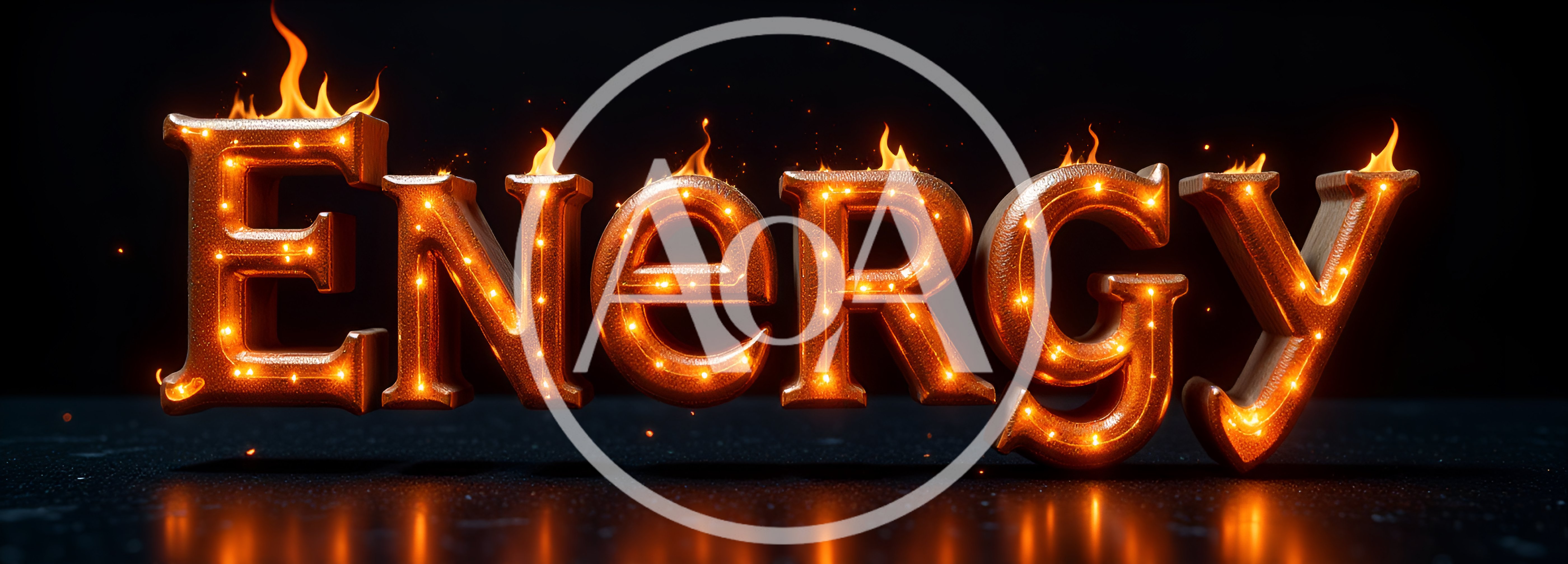 3D Glowing Energy Text With Fire Flames