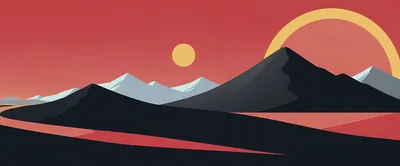 Minimalist Vector Landscape With Mountains And Sun