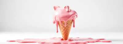 Melting Pink Ice Cream Cone With Cat Ears