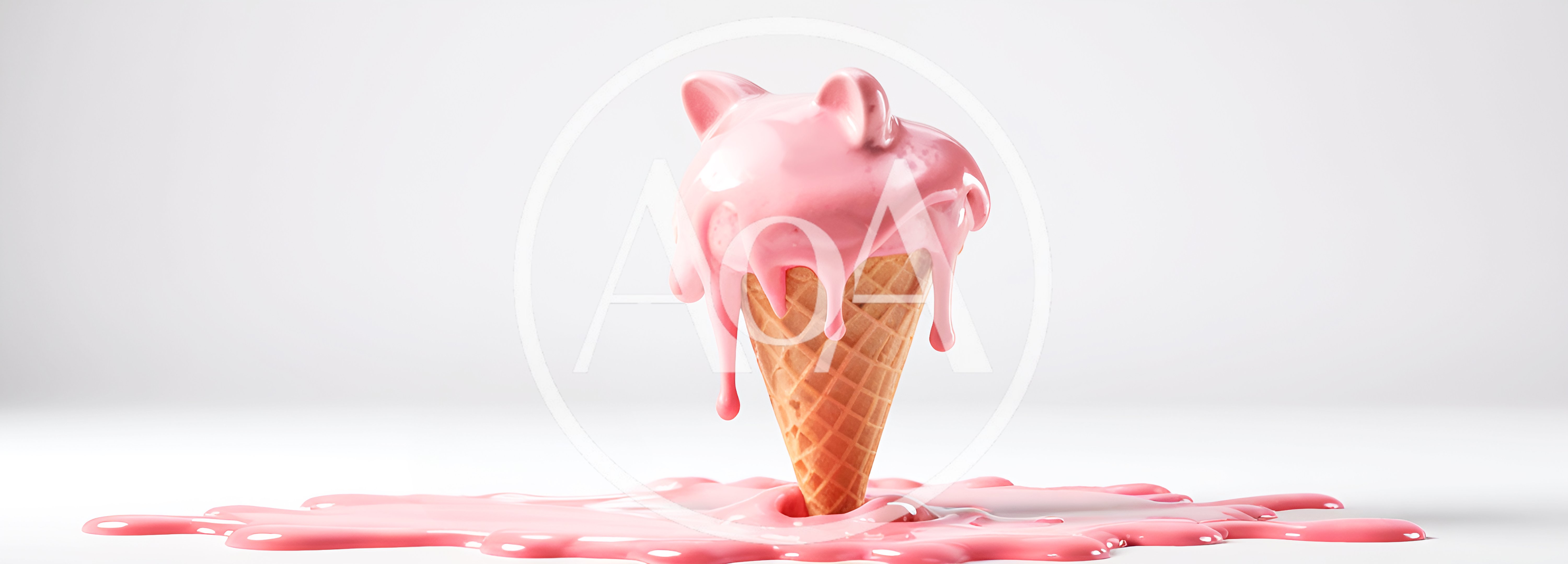 Melting Pink Ice Cream Cone With Cat Ears
