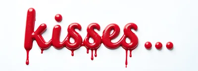 Red Glossy Liquid Kisses Text With Dripping Paint