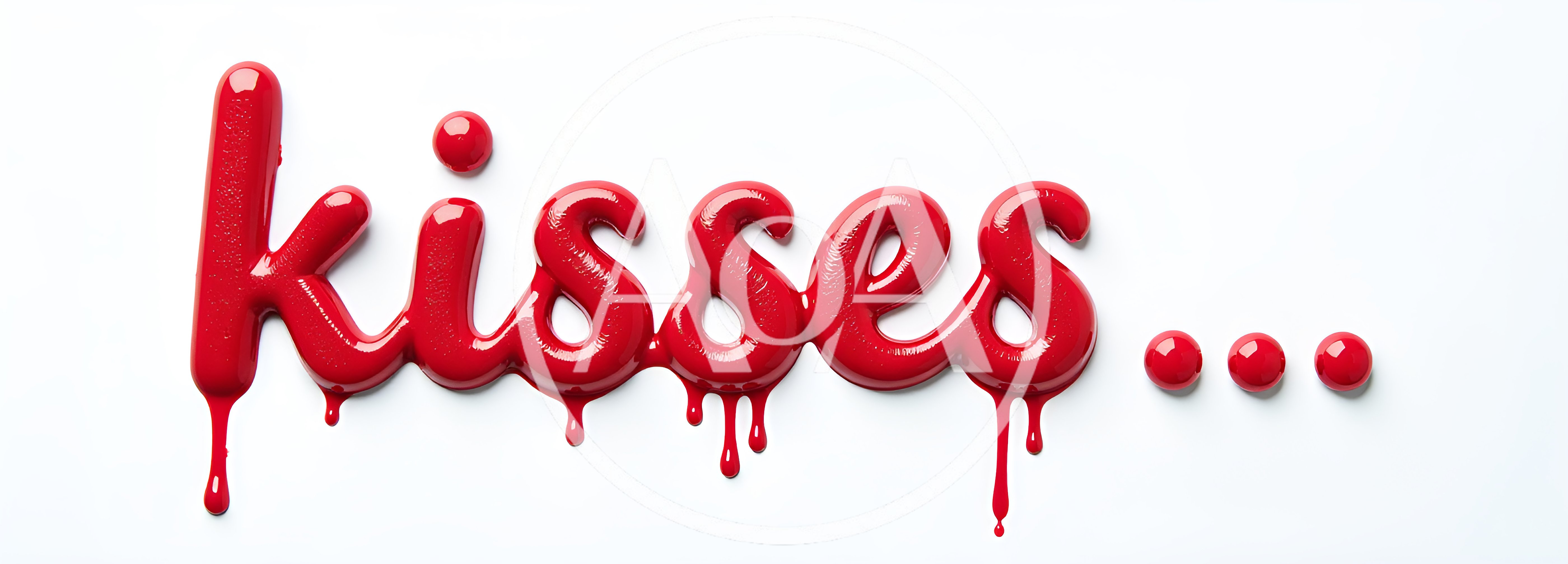 Red Glossy Liquid Kisses Text With Dripping Paint