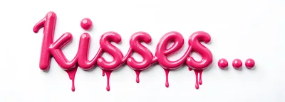Pink Glossy Liquid Text Kisses With Dripping Paint