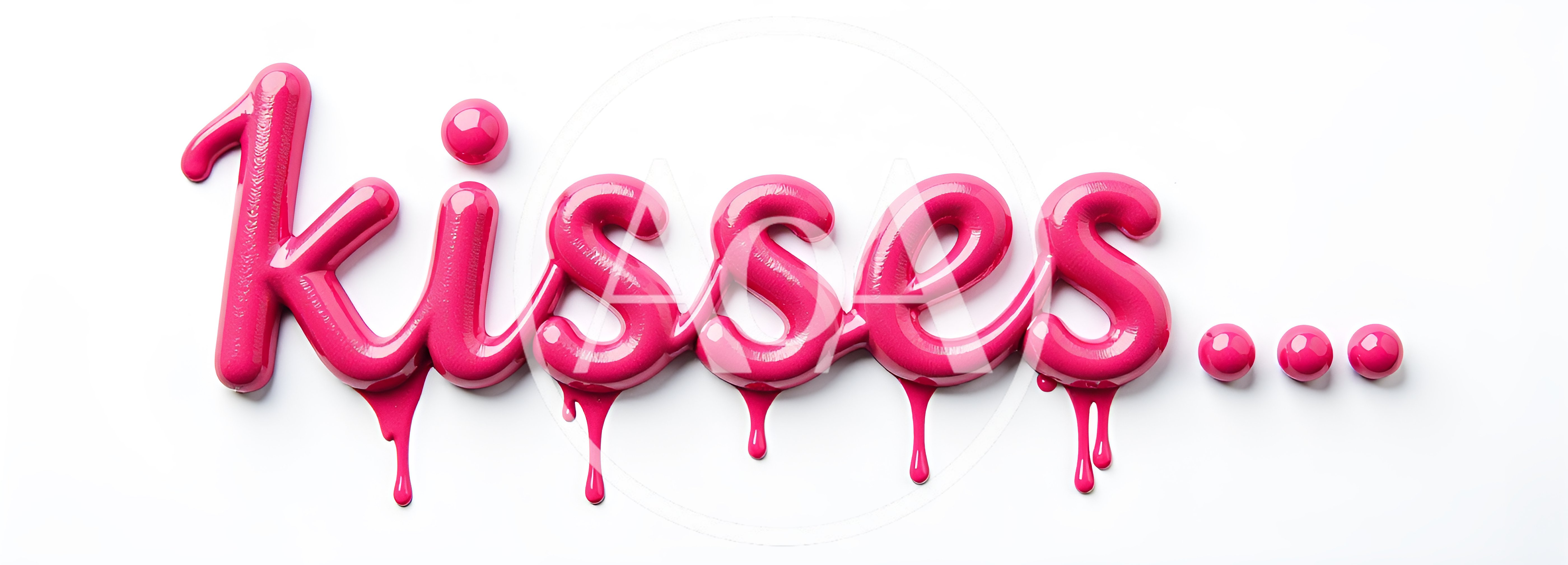 Pink Glossy Liquid Text Kisses With Dripping Paint