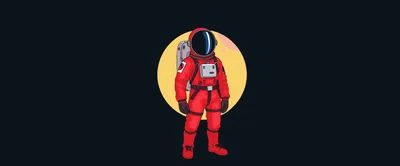 Red Astronaut Standing Against A Yellow Moon Background