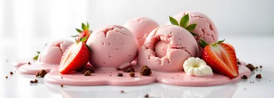 Melting Strawberry Ice Cream Scoops With Fresh Fruit