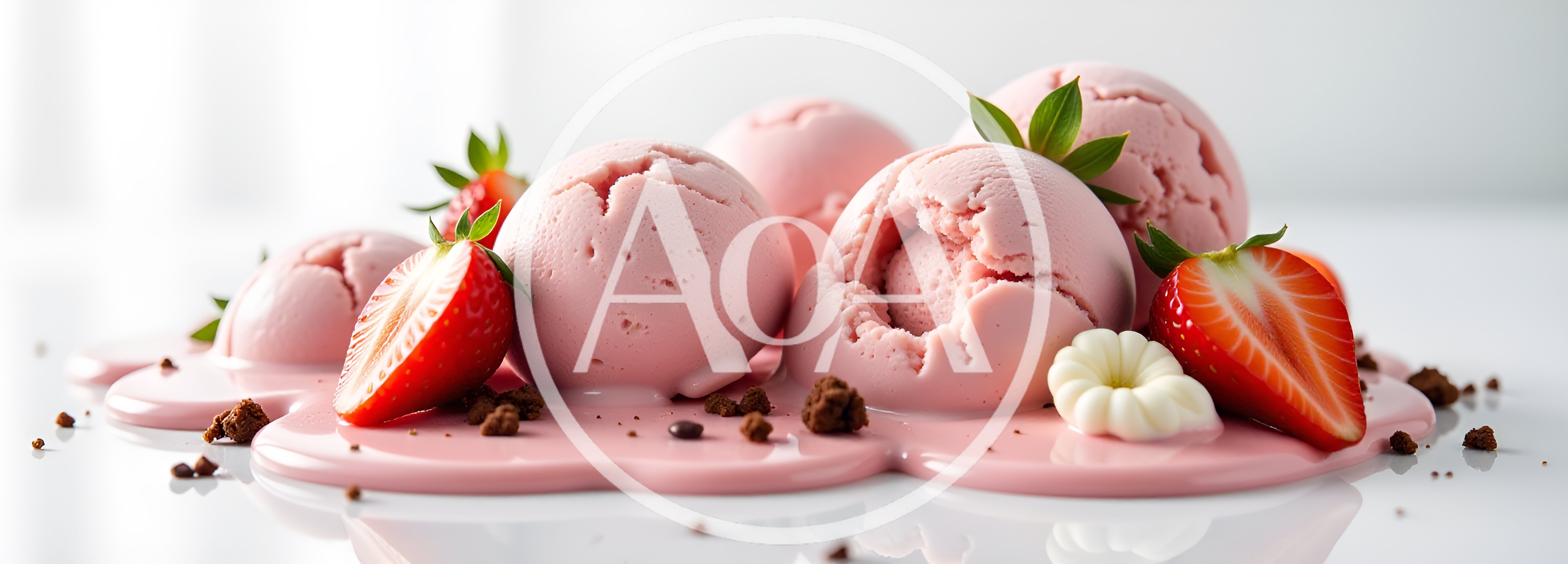 Melting Strawberry Ice Cream Scoops With Fresh Fruit