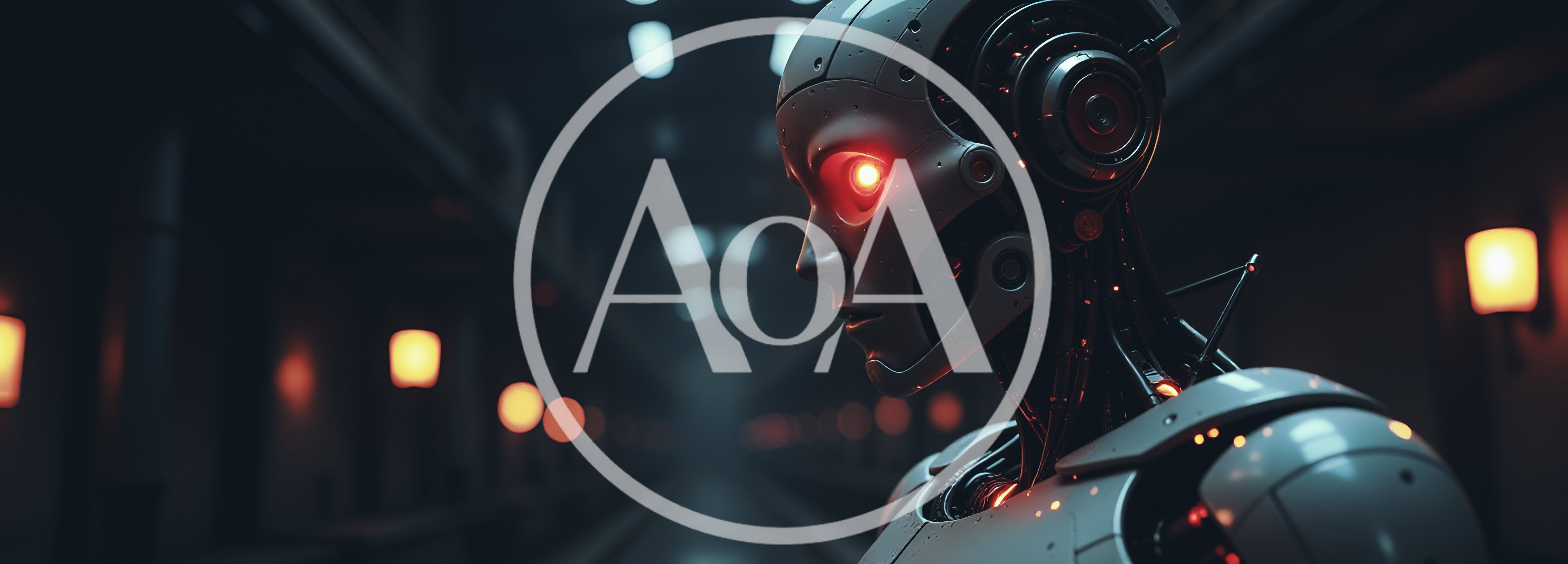Cyborg Android Standing In A Dark Futuristic Corridor