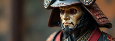 Close Up Portrait Of A Traditional Japanese Samurai Warrior