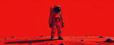 Astronaut Standing Alone On A Red Martian Landscape