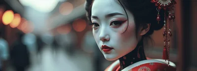 Portrait Of A Geisha In Traditional Makeup