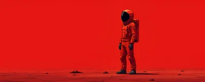 Astronaut Standing Alone On A Red Martian Landscape