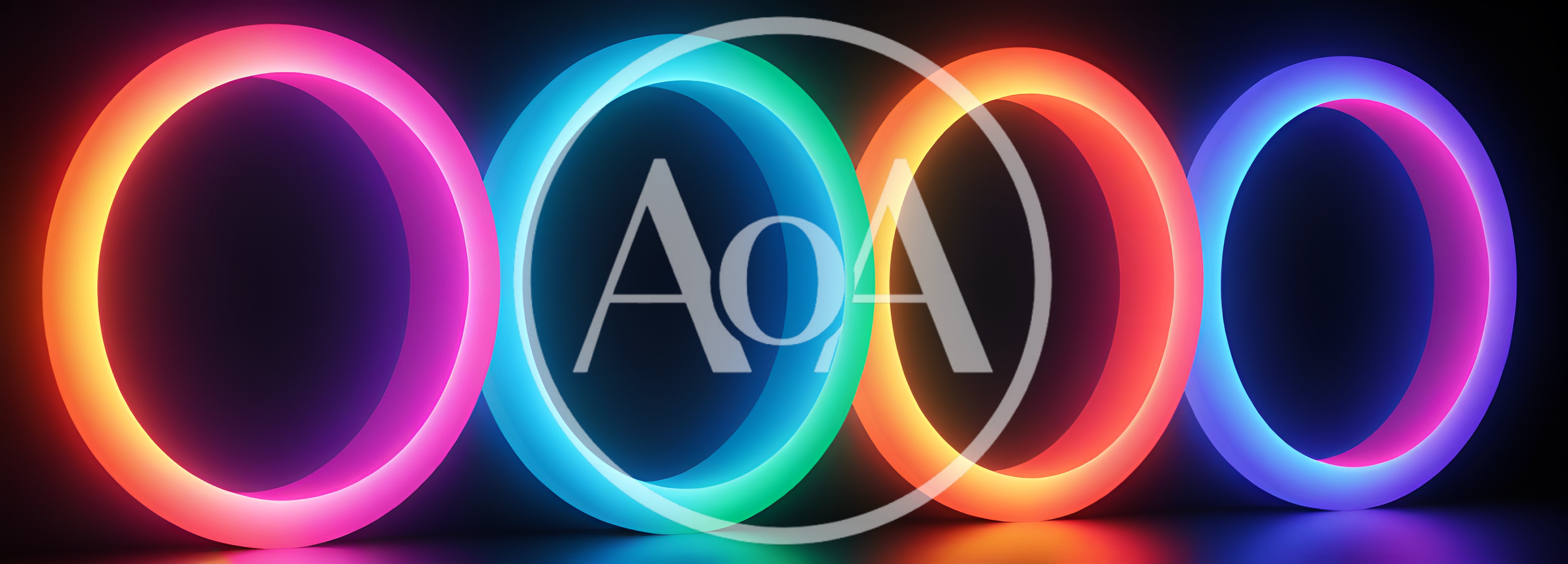 Four Glowing Neon Rings In A Dark Space