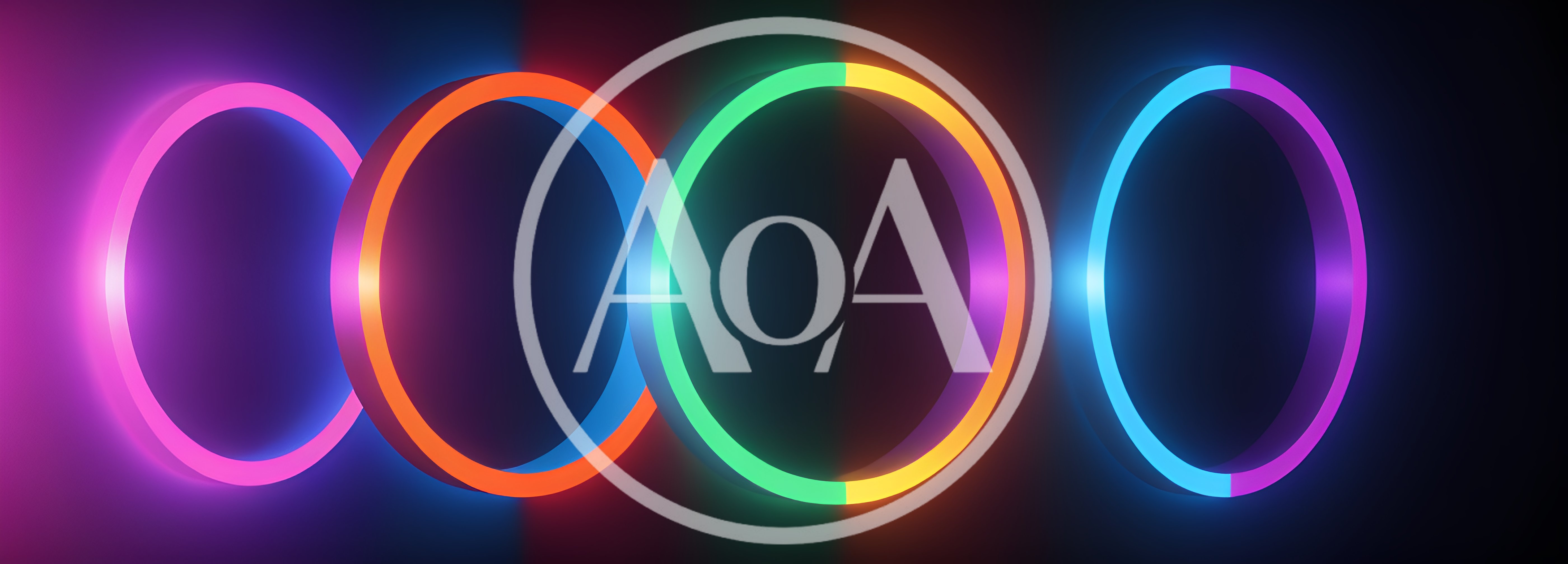 Four Glowing Neon Rings In A Dark Abstract Space