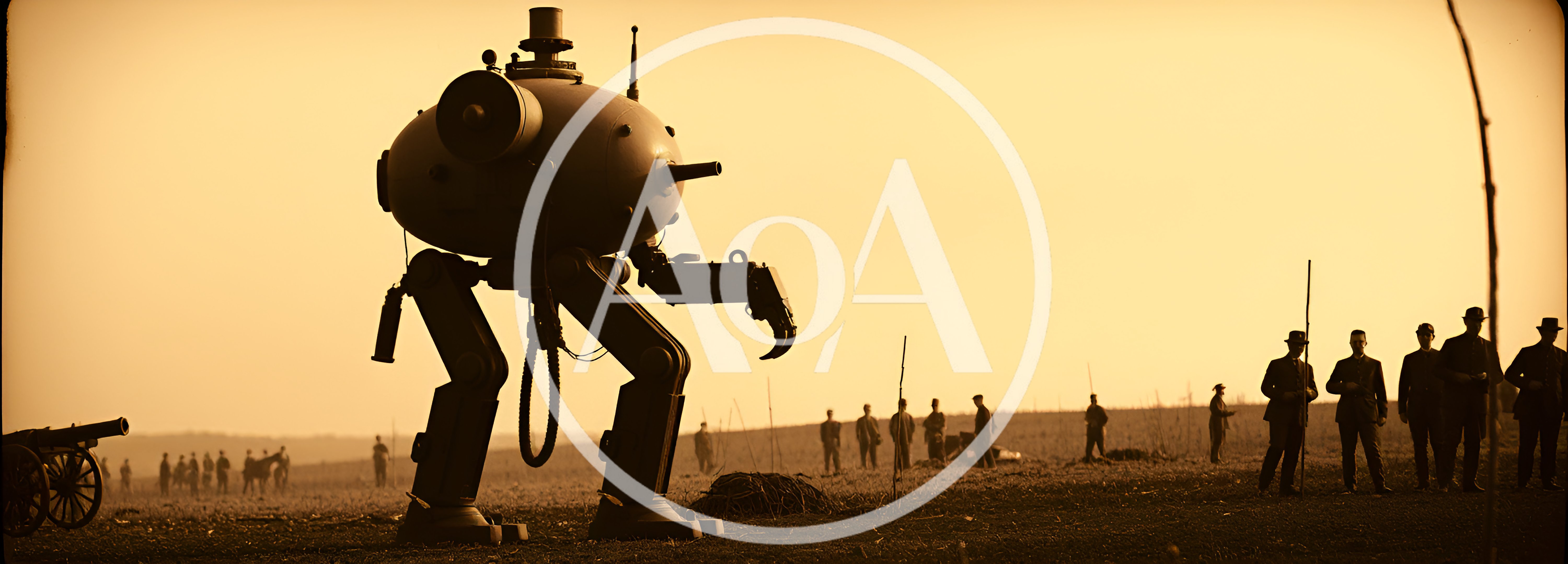 Steampunk Bipedal Robot Standing In A Historical Field
