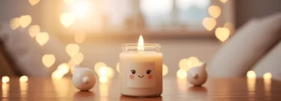 Cute Kawaii Candle With Heart Shaped Bokeh Lights