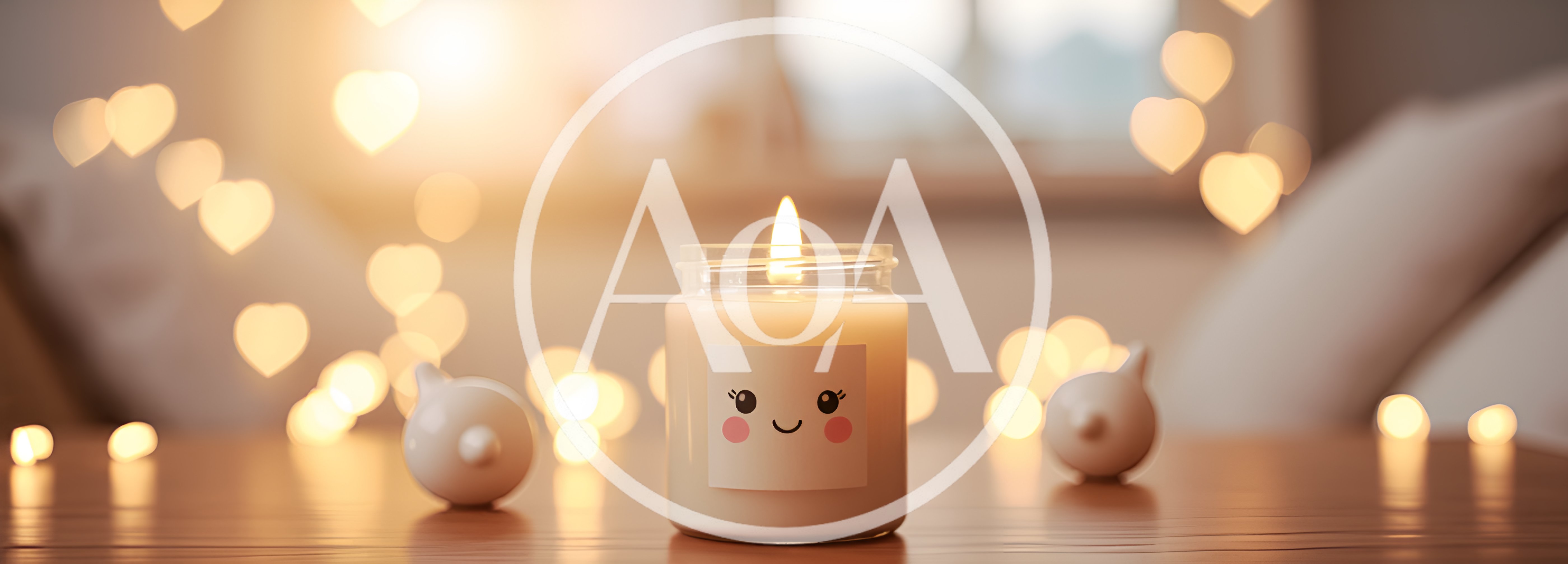 Cute Kawaii Candle With Heart Shaped Bokeh Lights