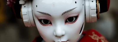 Close Up Portrait Of A Futuristic Geisha Robot