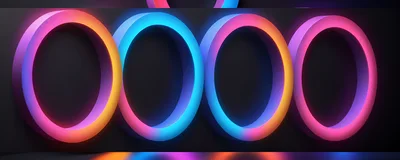 Abstract Neon Glowing Rings On Dark Background